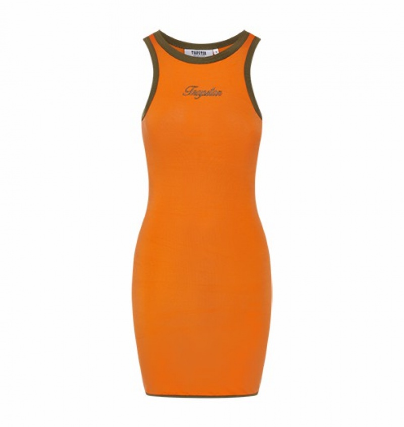 Women\'s Trapstar Contrast Dress Orange / Khaki | USA-763280