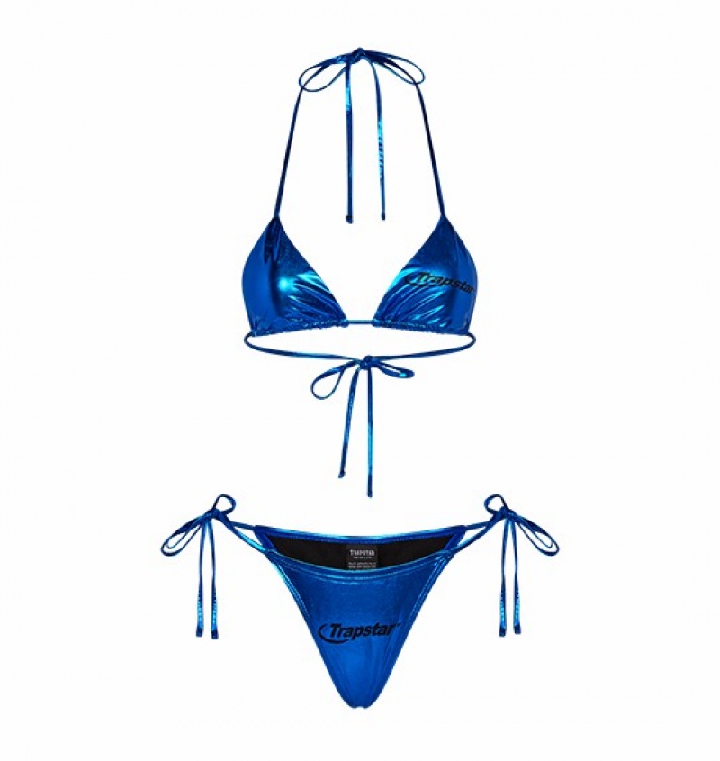 Women's Trapstar Hyperdrive Metallic Bikini Top Blue | USA-468257