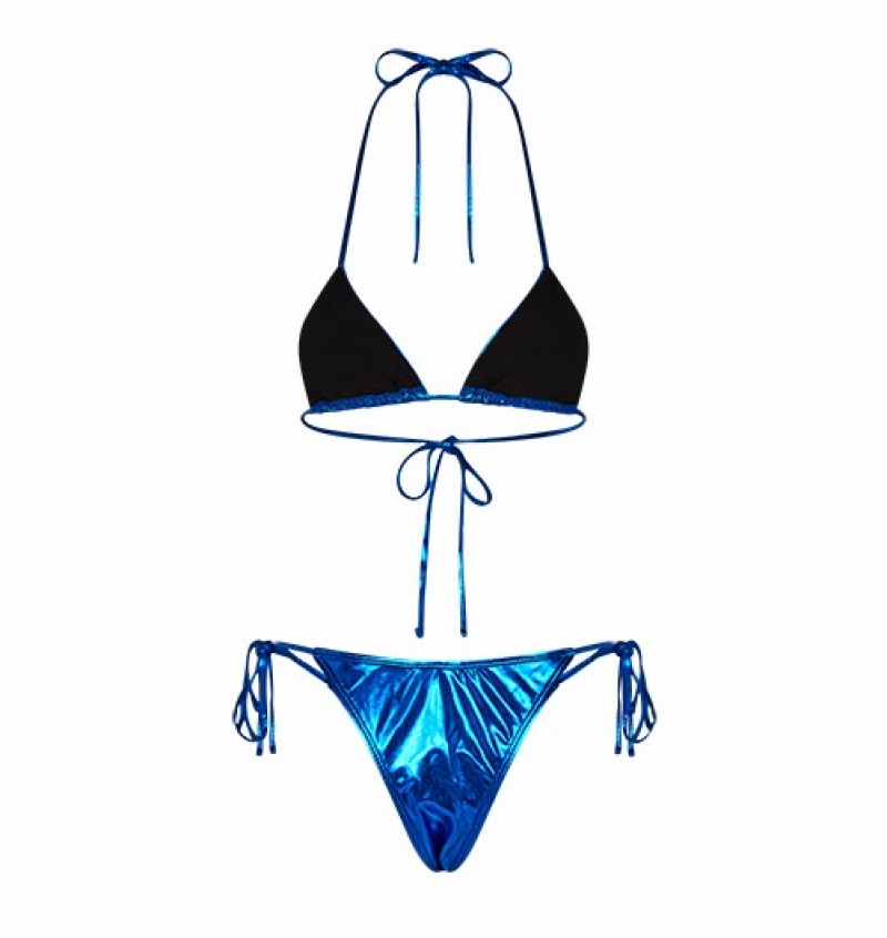 Women's Trapstar Hyperdrive Metallic Bikini Top Blue | USA-468257