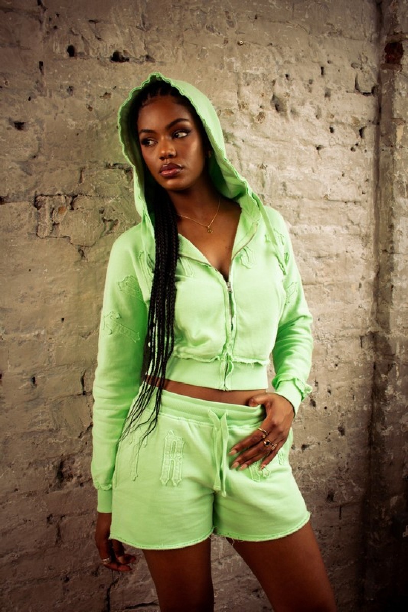 Women's Trapstar Irongate Cropped Hoodie Green | USA-526918