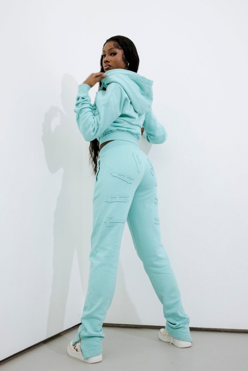 Women's Trapstar Irongate Cropped Hoodie Turquoise | USA-659721