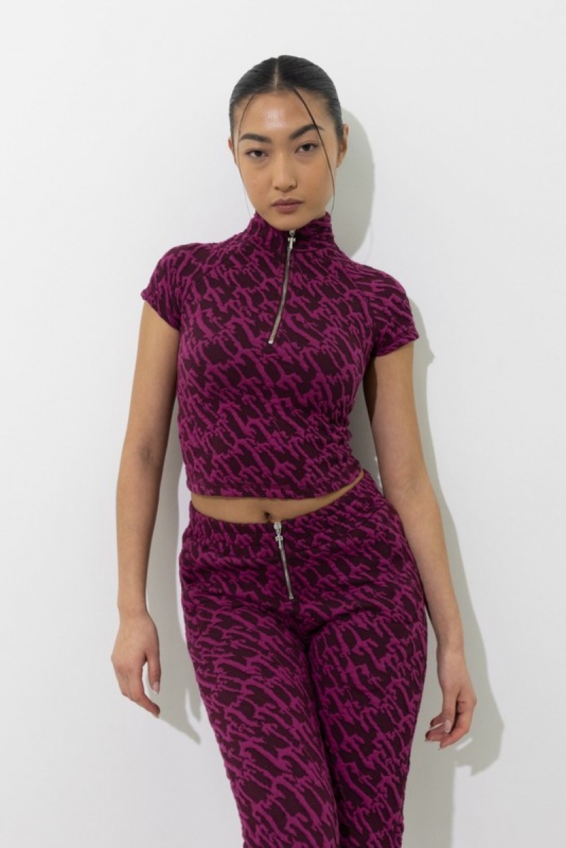 Women's Trapstar Jacquard Fitted Trousers Burgundy Pink | USA-732108