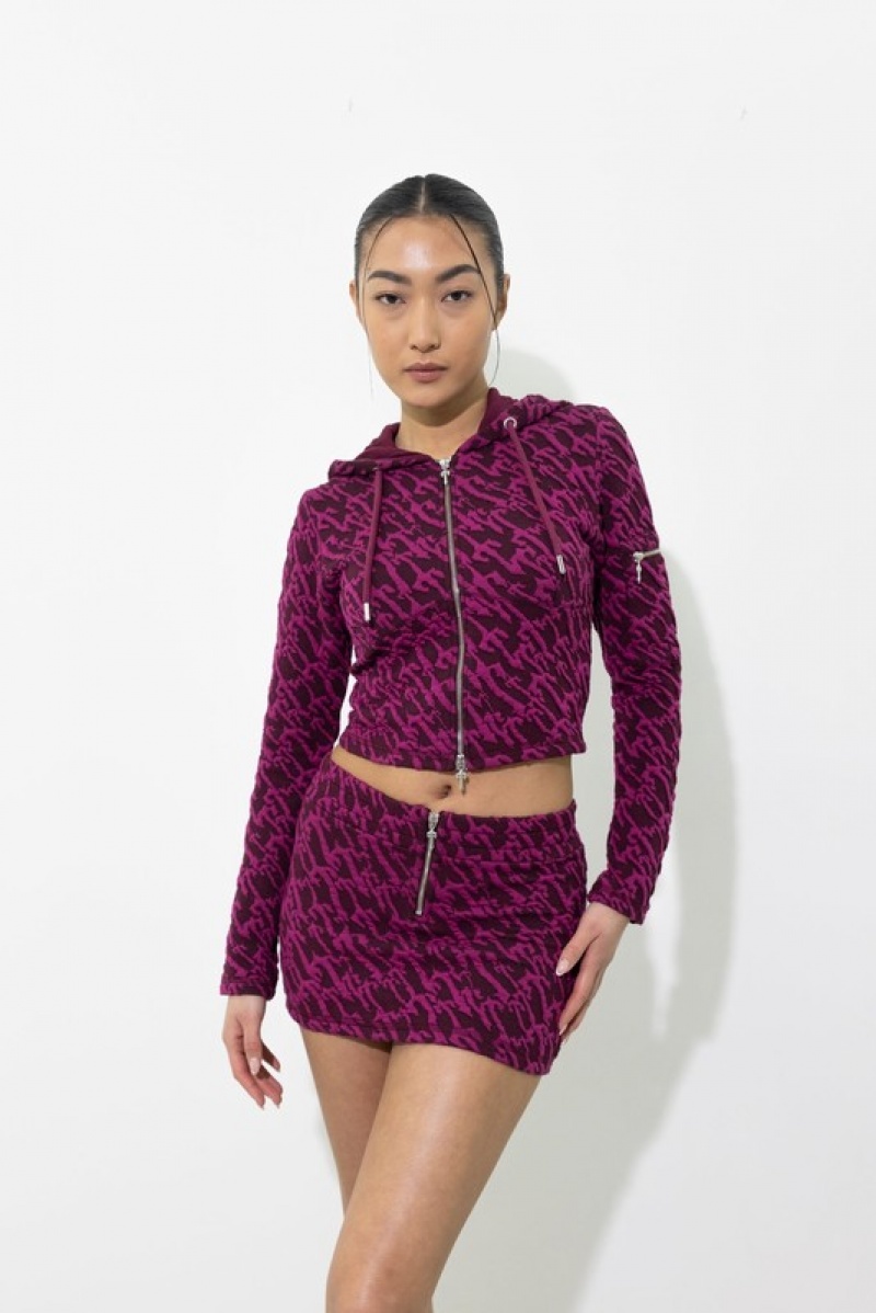 Women's Trapstar Jacquard Fitted Zip Hoodie Burgundy Pink | USA-963752