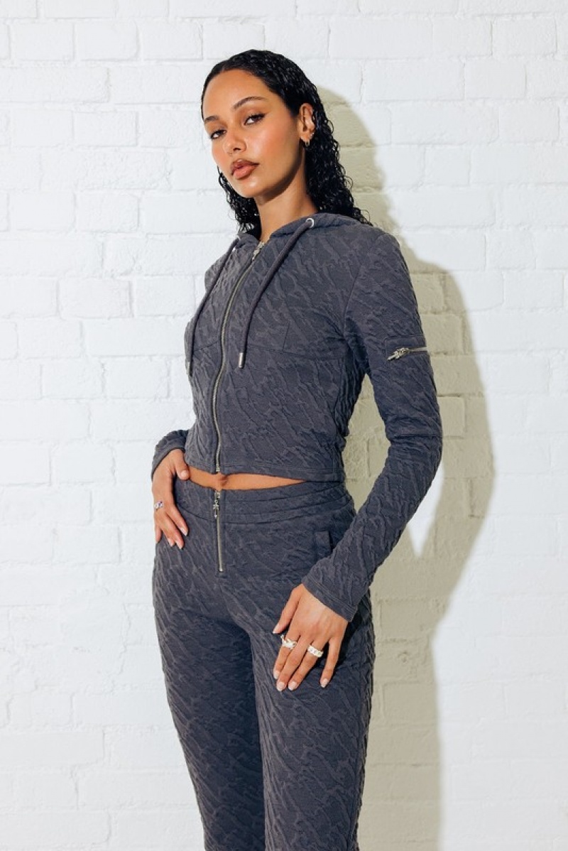 Women's Trapstar Jacquard Fitted Zip Hoodie Grey | USA-725864