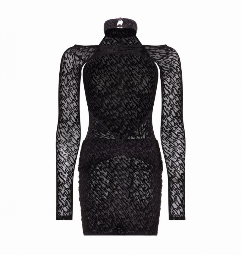 Women's Trapstar Jacquard Mesh Dress Black | USA-075283