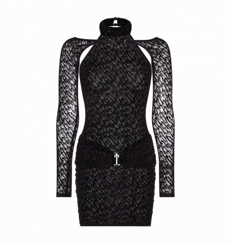 Women\'s Trapstar Jacquard Mesh Dress Black | USA-075283