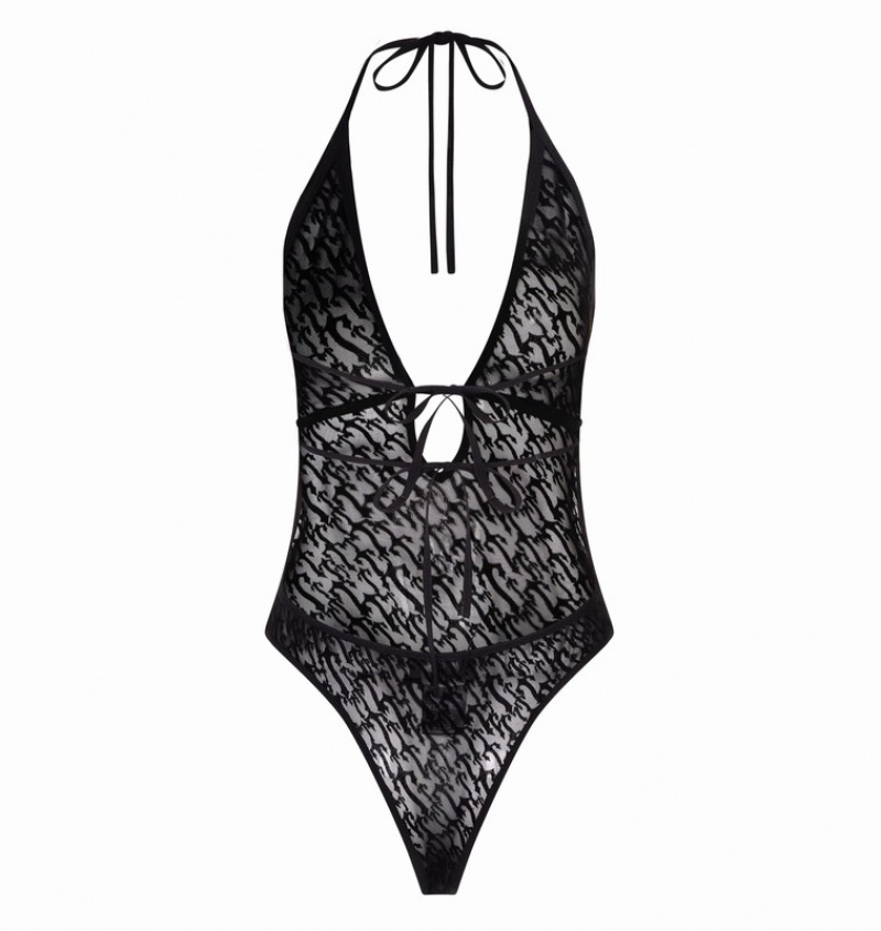 Women's Trapstar Jacquard Mesh Halterneck Bodysuit Black | USA-741250