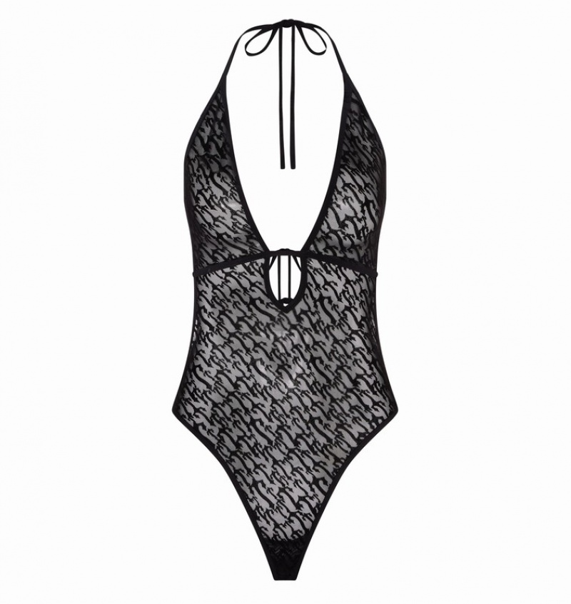 Women\'s Trapstar Jacquard Mesh Halterneck Bodysuit Black | USA-741250