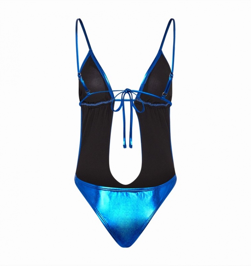 Women's Trapstar Metallic Cutout One Piece Swimsuits Blue | USA-612875